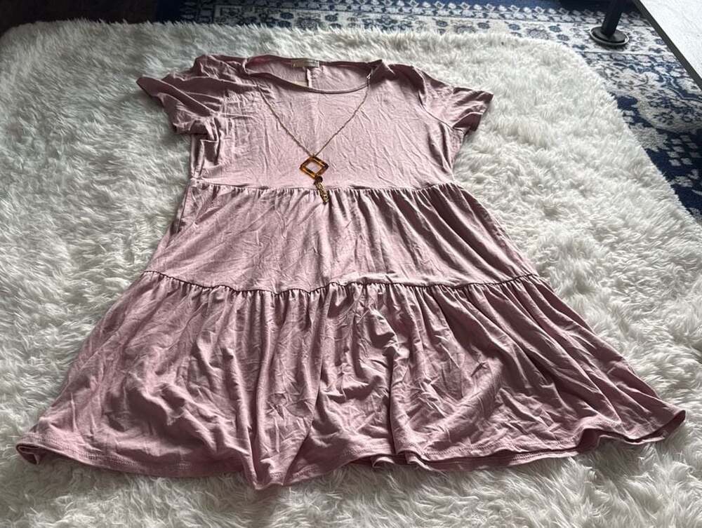 Forever Rose Couture Mauve Tiered Short Sleeve Mini Skater Dress 1X